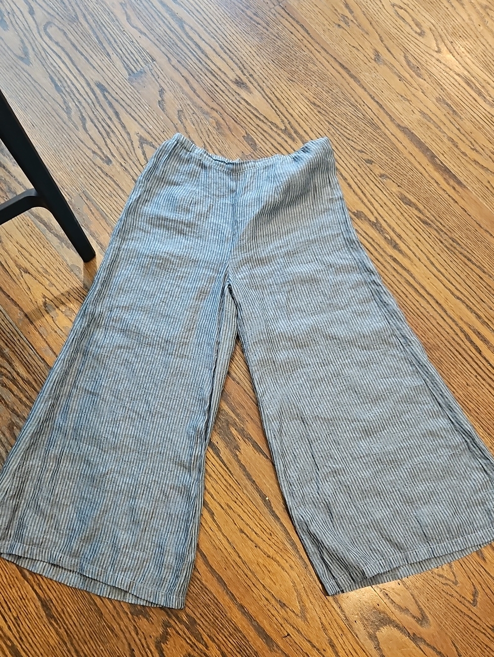 cut loose Wide-Leg Striped Super Light Weight Pants - Light Gray